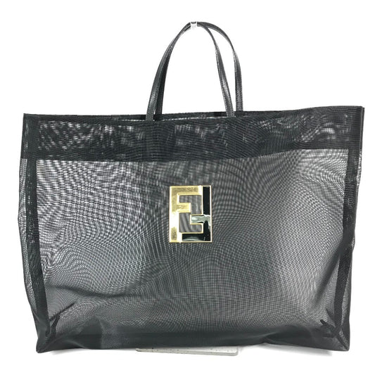 FENDI FF logo mesh big bag, tote bag, beach bag, handbag, nylon mesh, women's, black