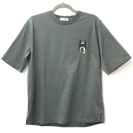HERMES Horse Leather Patch and Tag Short Sleeve T-Shirt, Cotton, Men's, Gray Khaki