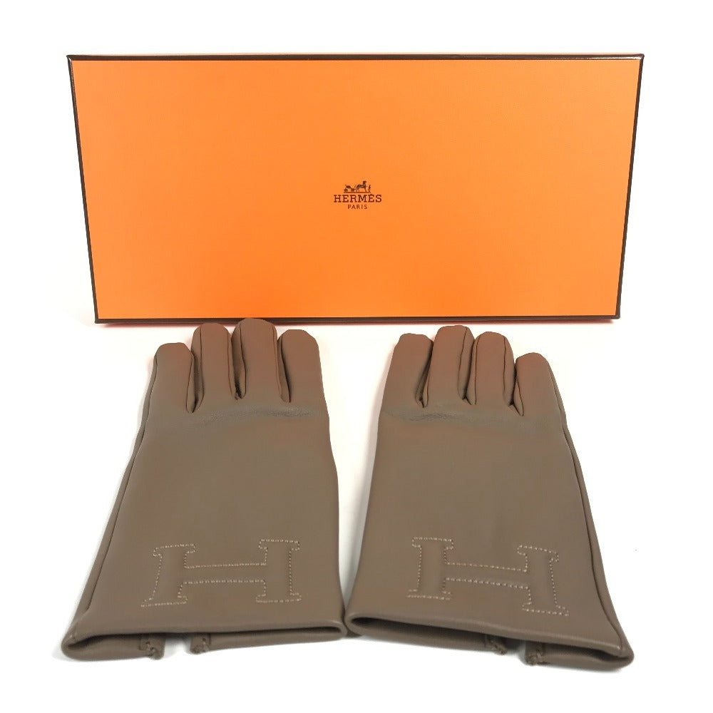 HERMES H202053G H Logo Gloves "Bastille" Accessories Gloves Leather Women's Etoupe Gray