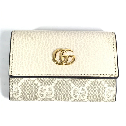 GUCCI 456118 Logo GG 6-Key Case, 6-Key Pouch, PVC/Leather, Unisex, Beige