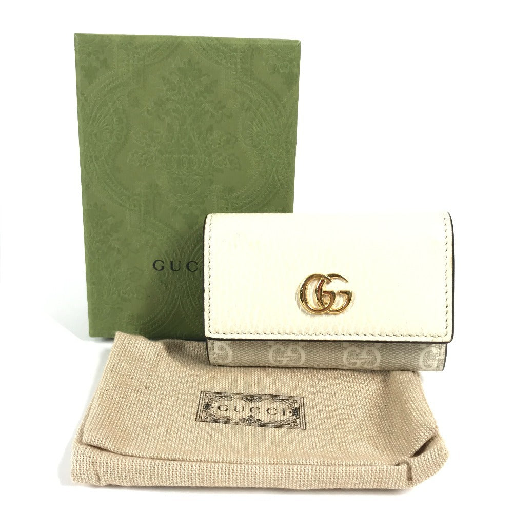 GUCCI 456118 Logo GG 6-Key Case, 6-Key Pouch, PVC/Leather, Unisex, Beige