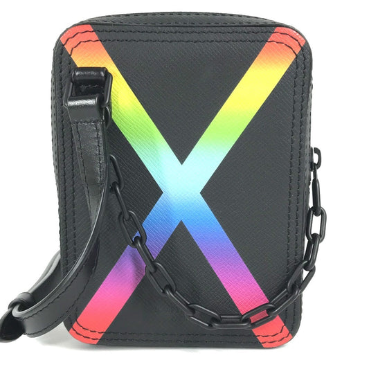 LOUIS VUITTON M30332 Taiga Rainbow Danube Messenger Bag, Crossbody Pochette Shoulder Bag, Taiga Leather, Unisex, Black