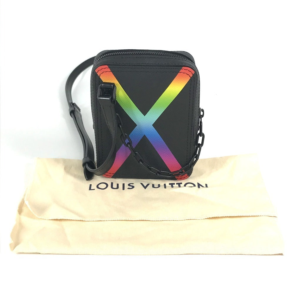 LOUIS VUITTON M30332 Taiga Rainbow Danube Messenger Bag, Crossbody Pochette Shoulder Bag, Taiga Leather, Unisex, Black