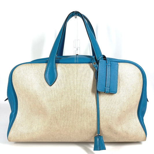 HERMES Victoria 43 Shoulder Bag, Travel Bag, Boston Bag, Toile H, Unisex, Blue Jean, Blue