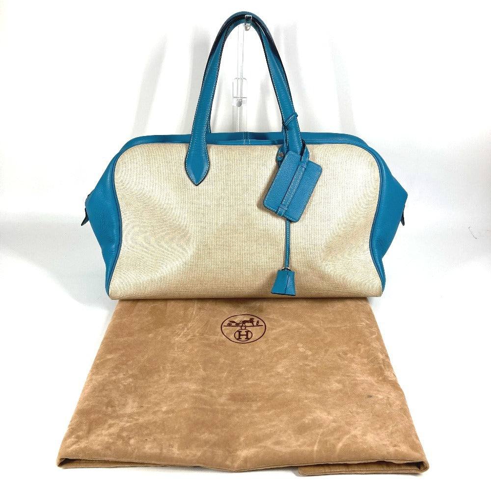 HERMES Victoria 43 Shoulder Bag, Travel Bag, Boston Bag, Toile H, Unisex, Blue Jean, Blue