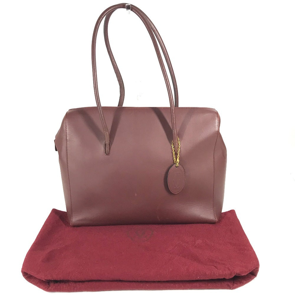 CARTIER Marcello Logo Bag Tote Bag Business Bag Big Bag Boston Bag Shoulder Bag Leather Unisex Wine Red