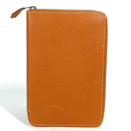 HERMES Azap Combine Long Wallet with Round Zipper Travel Case, Leather, Unisex, Gold