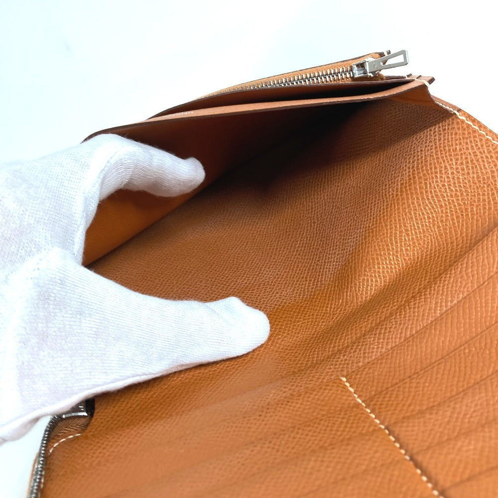 HERMES Azap Combine Long Wallet with Round Zipper Travel Case, Leather, Unisex, Gold