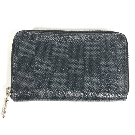 Louis Vuitton N63076 Damier Graphite Zippy Coin Purse Wallet Coin Purse Round Zipper Coin Case Damier Graphite Canvas Lelaki Hitam