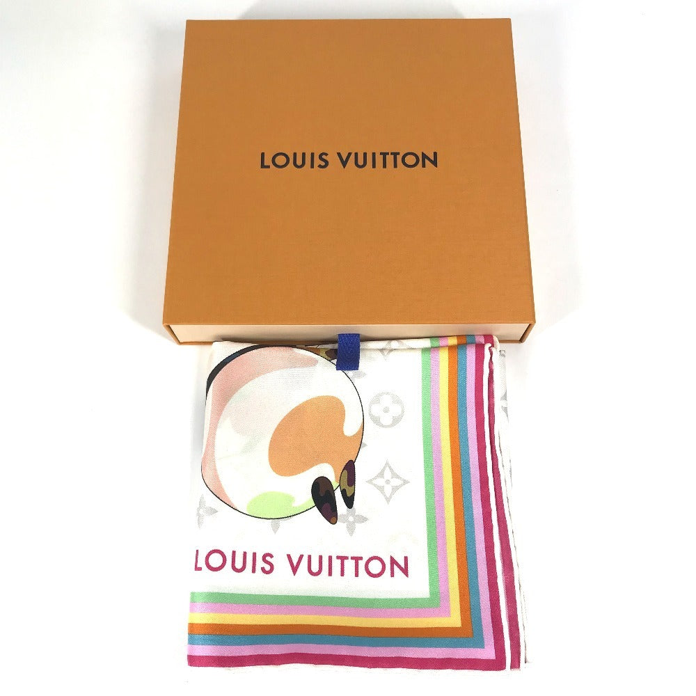 LOUIS VUITTON M96273 LV x TM Takashi Murakami Murakami Panda Panda Monogram Super Flat Characters Square 70 Scarf Silk Women's Bronze White