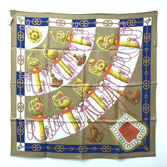 Hermes Kare 90 Kare 90 Cliquetis Scarf Silk Wanita Beige