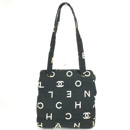 CHANEL Logo Allover Pattern Bag Tote Bag Shoulder Bicolor Shoulder Bag Leather/Canvas Women's Black