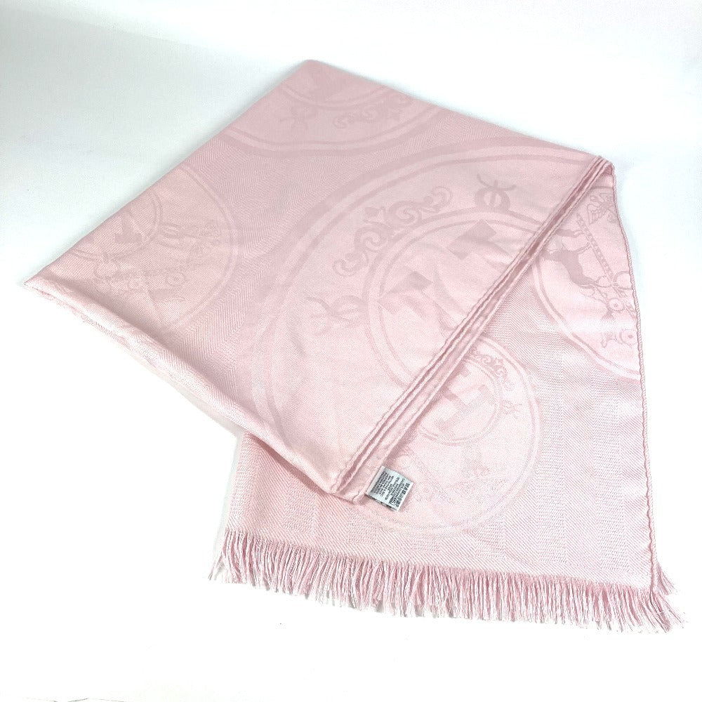 HERMES Stole "New Libris" Shawl Fringe Muffler Stole Cashmere Unisex Rose Pearl Pink