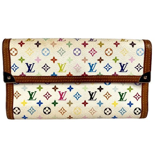 Louis Vuitton M92659 Monogram Multicolor Porto Tresor International Long Wallet Trifold Long Wallet Monogram Multicolor Canvas Unisex White