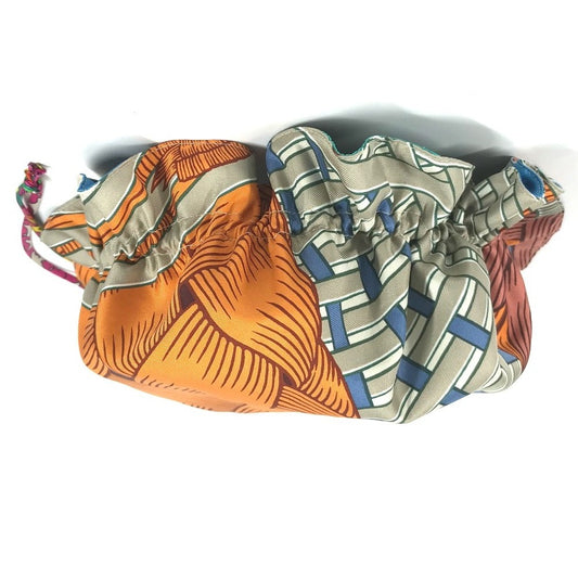 HERMES petit h drawstring makeup pouch, silk, unisex, orange