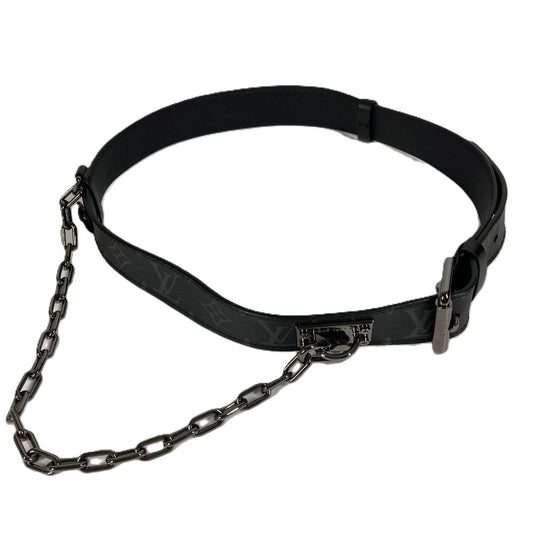 LOUIS VUITTON M0179V Monogram Eclipse Santur Signature Chain 35mm Chain Belt in Monogram Eclipse Canvas, Black
