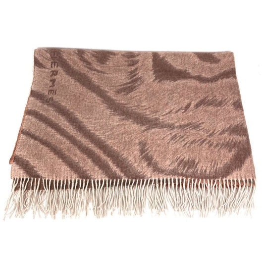 HERMES Tiger Animal Fringe Plaid Blanket, Cashmere, Unisex, Brown