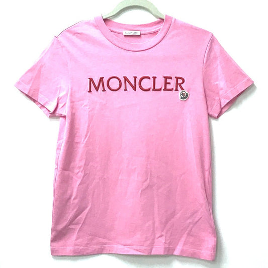 MONCLER ロゴ MAGLIA MANICHE CORTE アパレル 半袖 トップス 丸首 半袖Tシャツ コットン レディース ピンク