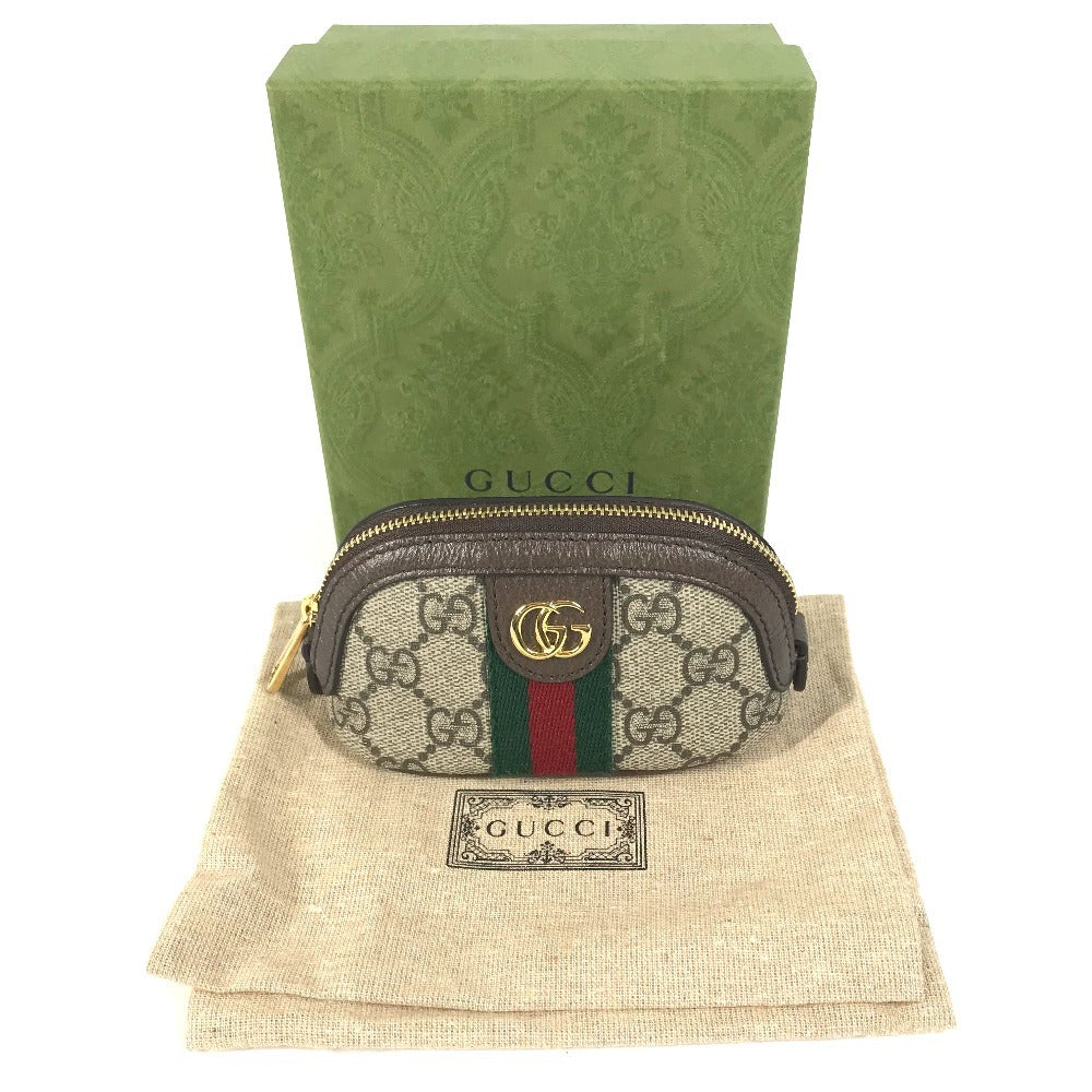 GUCCI 625707 GGスプリーム オフディア シェリーライン 小銭入れ 財布 キーチェーン付き コインケース PVC/レザー ユニセックス ベージュ
