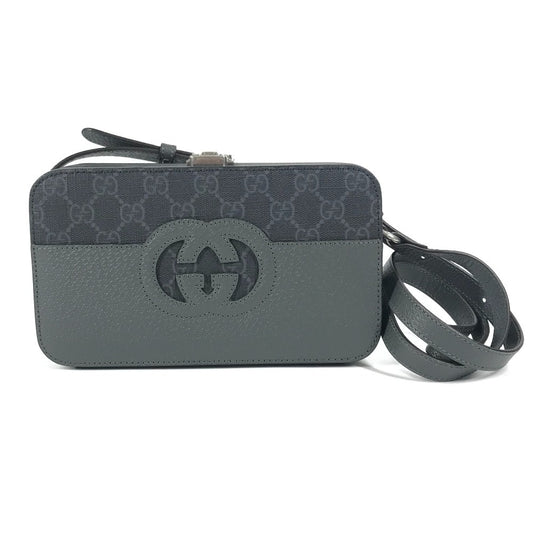 GUCCI 725341 GG Supreme Cutout Interlocking G Crossbody Pochette Shoulder Bag in GG Supreme Canvas, Unisex, Gray