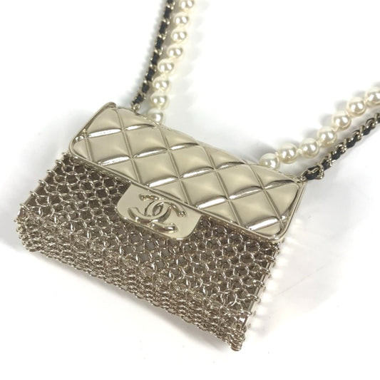 CHANEL B21S CC Coco Mark Matelasse Bag Chain with Faux Pearl Long Necklace, Metallic, Gold, Women's