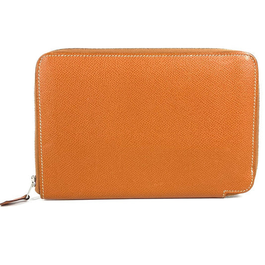HERMES Round Zipper Travel Case, Azap Combine Long Wallet, Epson, Unisex, Gold