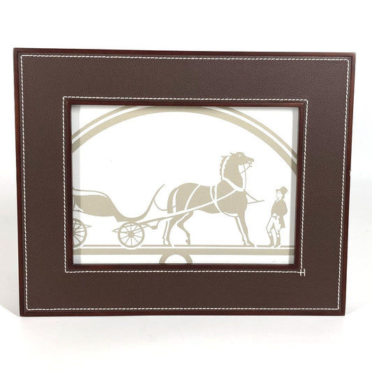HERMES Mahogany Photo Frame "Playard" MM Horizontal Photo Frame Interior Photo Frame Taurillon Unisex Chocolate Brown