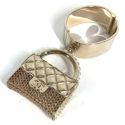 CHANEL 21S Matelasse Quilted Handbag with CC Coco Mark Logo and Faux Pearl Bracelet/Bangle in Gold