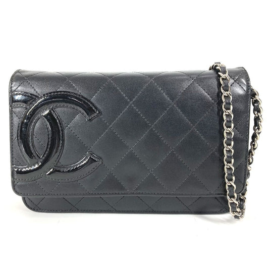 CHANEL A46646 Cambon CC Coco Mark Logo Chain Wallet, Long Wallet, Crossbody Chain Bag, Shoulder Bag, Leather, Women's, Black