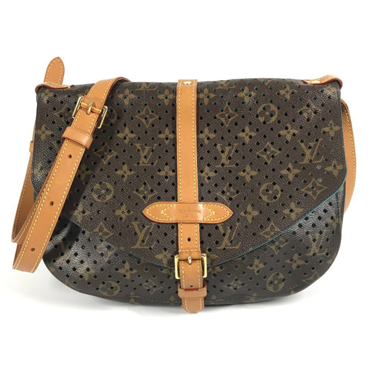 LOUIS VUITTON M93998 Monogram Perforated Flore Saumur Shoulder Bag, Crossbody, Flap, Perforated, Monogram Canvas, Unisex, Turquoise Blue