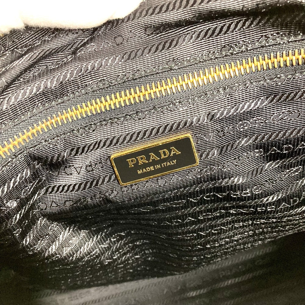 PRADA 1BB01 2-Way Handbag/Tote Bag with Triangle Logo and Plaque, Crossbody/Shoulder Bag, Leather/Nylon, Unisex, Black
