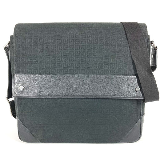 GIVENCHY ロゴ 総柄 カバン 斜め掛け フラップ メッセンジャーバッグ ショルダーバッグ レザー/キャンバス ユニセックス ブラック