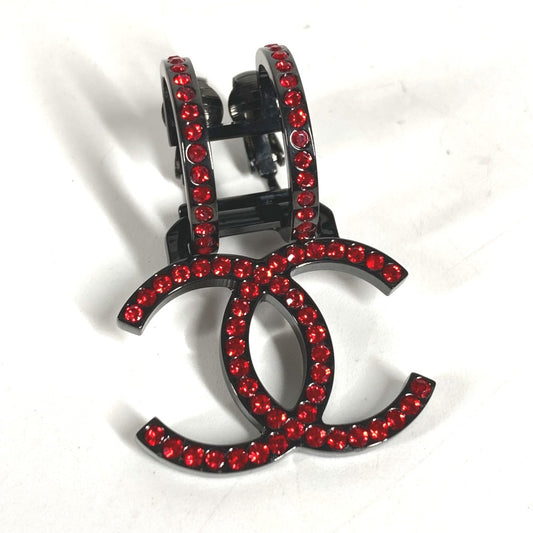CHANEL B17S Crystal Coco Mark Swing Rhinestone Single Ear CC Coco Mark Logo Earrings Metal Women's Red