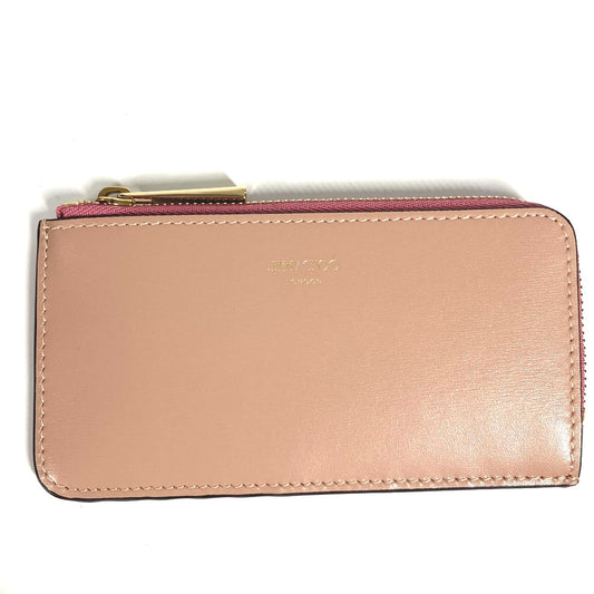 JIMMY CHOO logo card case, business card holder, pass case, fragment case, wallet, coin purse, leather, unisex, pink