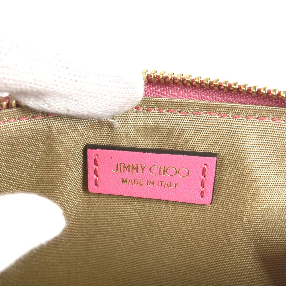 JIMMY CHOO logo card case, business card holder, pass case, fragment case, wallet, coin purse, leather, unisex, pink