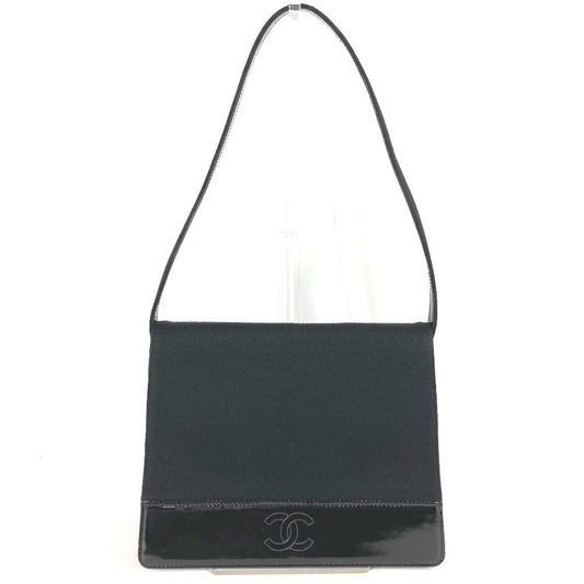 CHANEL Vintage CC Coco Mark Logo Flap Shoulder Bag, Cotton, Women's, Black