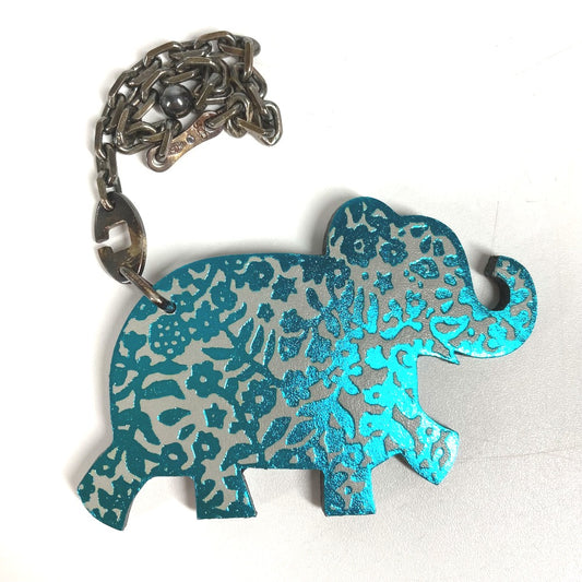 HERMES Animal Chain Bag Charm Keychain Leather Unisex Gray