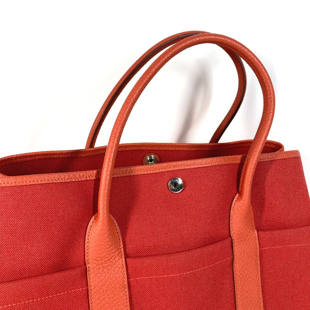 HERMES Garden Party Pocket Tote Bag, Size 36, Toile Militaire, Unisex, Rouge Tomato x Capucines, Red