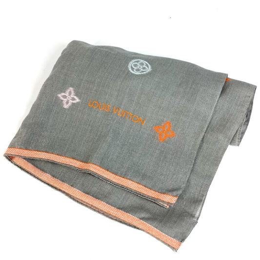 LOUIS VUITTON M70385 Embroidered Monogram LV Logo Stole/Scarf Shawl Wool Unisex Gray
