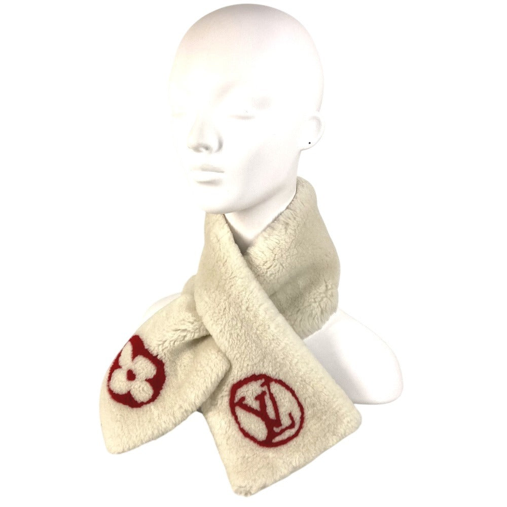 LOUIS VUITTON M70434 Monogram Flower LV Logo Echarpe Shirring Darling Stole Fur Tippet Scarf Cashmere Women's White