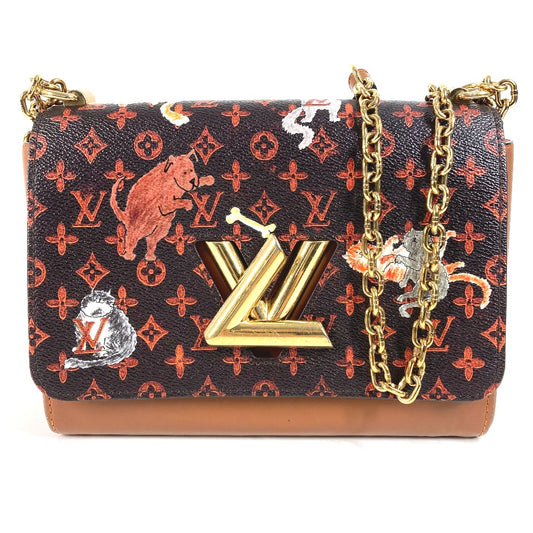 LOUIS VUITTON M44408 Monogram Cat Sack Twist MM Chain Bag, Crossbody Double Chain Shoulder Bag, Monogram Canvas, Women's, Brown