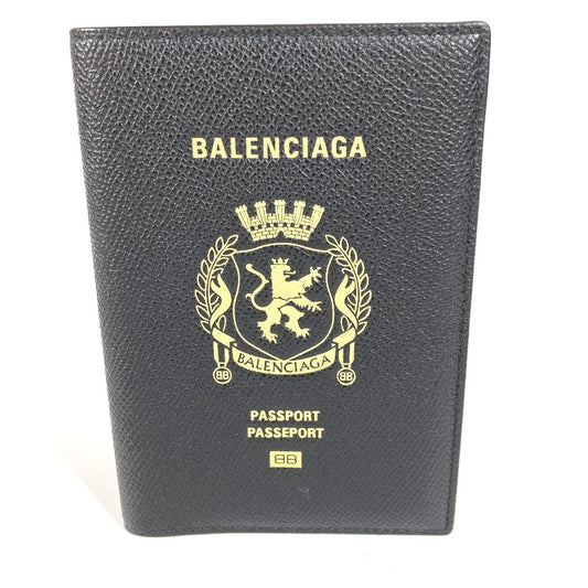 BALENCIAGA 787742 ロゴ カバー ステーショナリー 2つ折り パスポートケース レザー ユニセックス ブラック