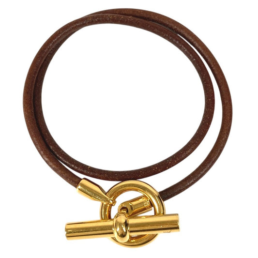 HERMES ネックレス チョーカー グレナン ロゴ 2重ブレス バングル アクセサリー ブレスレット レザー レディース ブラウン