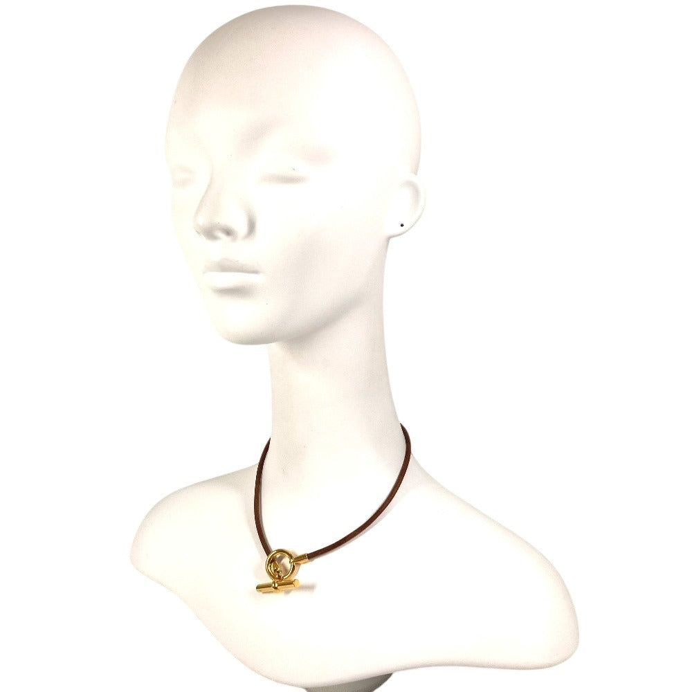 HERMES ネックレス チョーカー グレナン ロゴ 2重ブレス バングル アクセサリー ブレスレット レザー レディース ブラウン