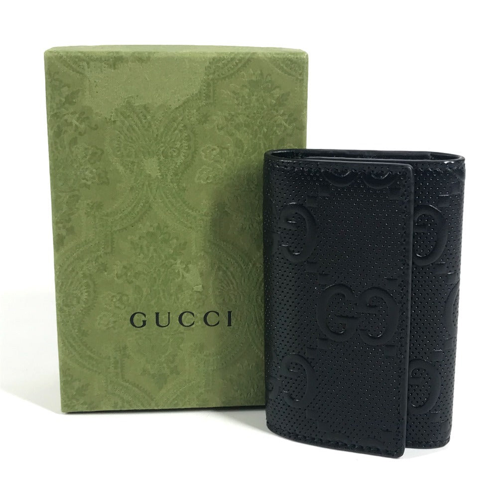 GUCCI 625565 GGエンボス ロゴ 6P 鍵 キーリング付き キーケース レザー ユニセックス ブラック