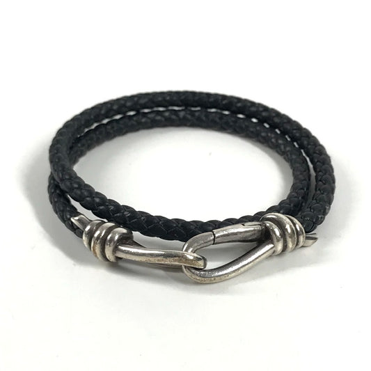 TIFFANY & Co. Braided Leather Knot Double Laid Wrap Bracelet, Unisex, Dark Gray