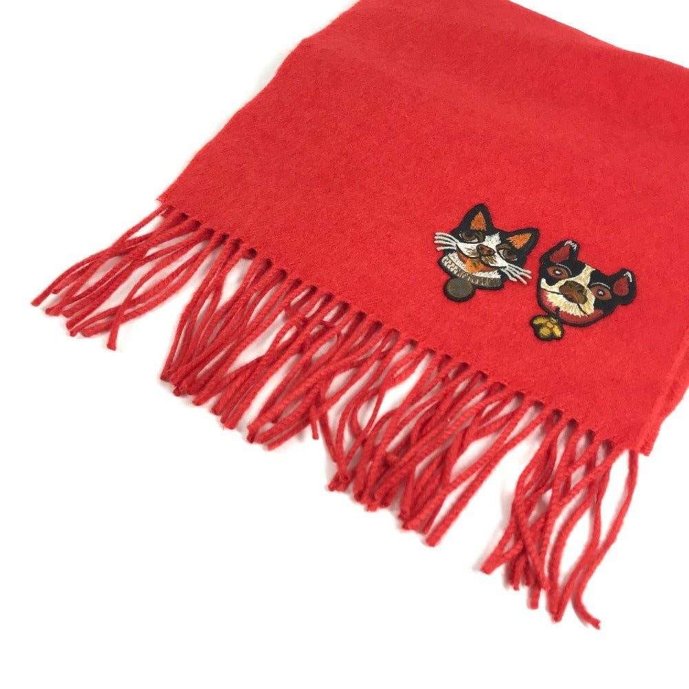 GUCCI Fringe BOSCO Dog Scarf Cashmere Women's Red