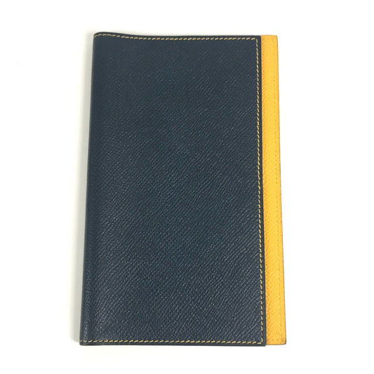 HERMES 2つ折り バイカラー アジェンダMM アジェンダ PM システム手帳 ステーショナリー 手帳カバー レザー ユニセックス ネイビー