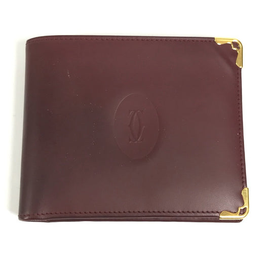 CARTIER Must Line Logo Billfold Compact Wallet, Leather Bi-fold Wallet, Women's, Wine Red