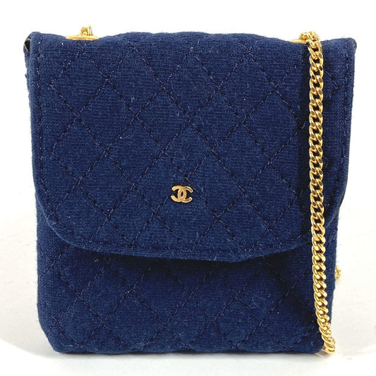 CHANEL Chain Shoulder Bag Chain Pouch Logo CC Coco Mark Quilted Matelasse Pouch Canvas Women's Navy